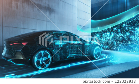 Image of a black self-driving car driving on a road at night Image of a black self-driving car driving on a road at night 122322938