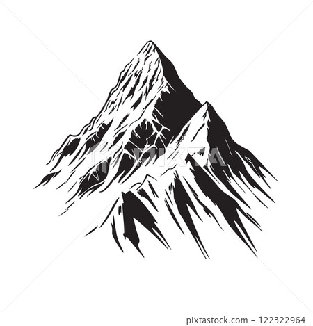 Majestic mount everest peak vector. Sharp lines, detailed ridges, imposing silhouette. Perfect for outdoor, adventure, or nature designs. 122322964