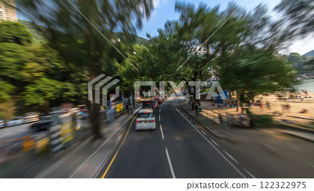 A Hong Kong streets view timelapse from open-top touristic bus during Hong Kong island's touring 122322975
