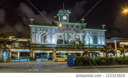 Outside Central Ferry Pier on Hong Kong Island night timelapse hyperlapse 122323028