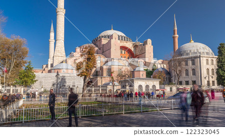Hagia Sophia timelapse hyperlapse front view, Istanbul, Turkey 122323045