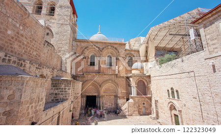 Inner yard of the Church of the Holy Sepulcher timelapse hyperlapse. Inner yard of the Church of the Holy Sepulcher timelapse hyperlapse. 122323049