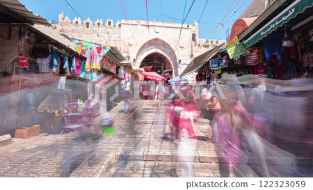 Damascus Gate or Shechem Gate timelapse hyperlapse, one of the gates to the Old City of Jerusalem, Israel Damascus Gate or Shechem Gate timelapse hyperlapse, one of the gates to the Old City of Jerusalem, Israel 122323059