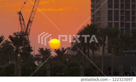 Sunset in Dubai Downtown, United Arab Emirates timelapse 122323097