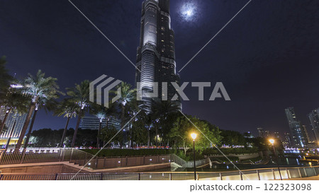 Burj Khalifa with Moon in Dubai, UAE. Timelapse hyperlapse 122323098