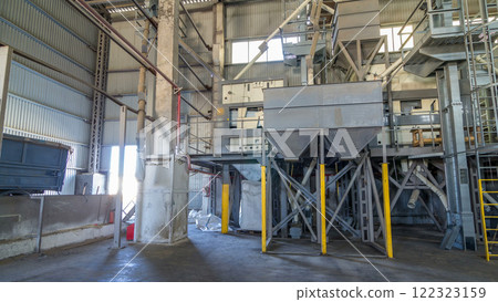 Electrical mill machinery and elevator for the production of seeds timelapse hyperlapse. Grain equipment. 122323159