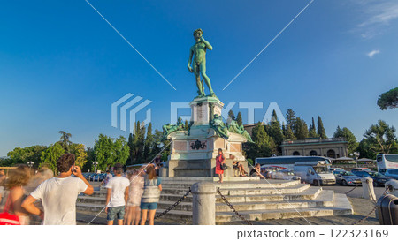 Bronze copy of the statue of David by Michelangelo at Piazzale Michelangelo timelapse hyperlapse in Florence Bronze copy of the statue of David by Michelangelo at Piazzale Michelangelo timelapse hyperlapse in Florence 122323169