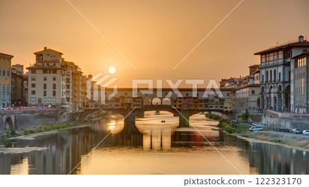 Sunset view of Florence Ponte Vecchio over Arno River in Florence timelapse, Italy. Sunset view of Florence Ponte Vecchio over Arno River in Florence timelapse, Italy. 122323170