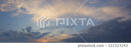 Summer sunset sky landscape. Romantic sky clouds and sunlight Summer sunset sky landscape. Romantic sky clouds and sunlight 122323243