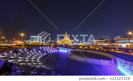Small amphitheatre in Souq Waqif Park at night timelapse hyperlapse in Doha 122323329