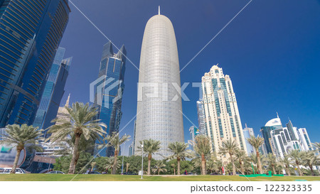 The skyline of Doha seen from Park timelapse hyperlapse, Qatar 122323335