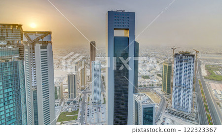 Skyscrapers at sunset timelapse in the skyline of commercial center of Doha, the capital Qatar 122323367