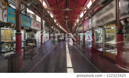 At entrance of the Dubai Gold Souq in Dubai timelapse At entrance of the Dubai Gold Souq in Dubai timelapse 122323425