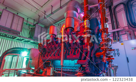 Diesel electric generator in power supply room of data center timelapse hyperlapse 122323438