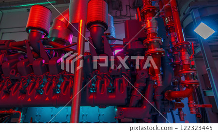 Diesel electric generator in power supply room of data center timelapse hyperlapse Diesel electric generator in power supply room of data center timelapse hyperlapse 122323445