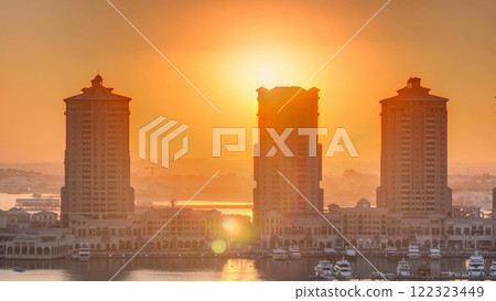 Sunset at the Pearl-Qatar timelapse from top. 122323449