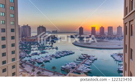 Sunset at the Pearl-Qatar timelapse from top. 122323450