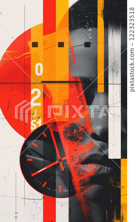 Vibrant Abstract Art with Profile Portrait in Bold Red Hues for Modern Design Concepts 122323518