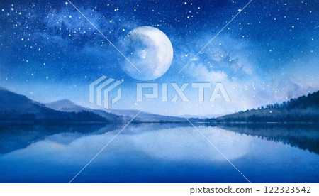 Moonlit lake and fantastic starry sky 4 122323542
