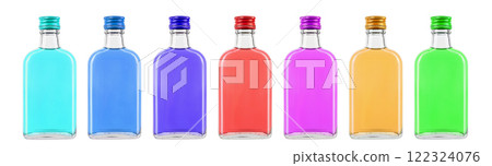 Glass bottle with liquid on a white background. File contains clipping path. 122324076