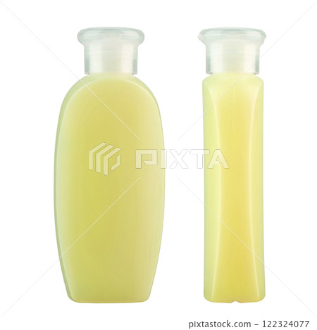 Shampoo in a plastic bottle isolated on a white background. Shampoo in a plastic bottle isolated on a white background. 122324077