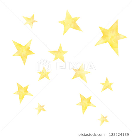 A collection of stars of various sizes, hand-drawn watercolor illustration 122324189