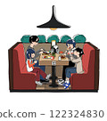 Hand-drawn illustration of a family eating at a family restaurant 122324830
