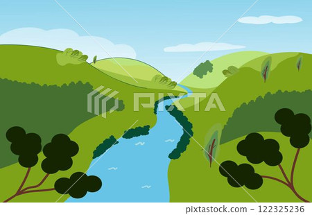 River floating between green hills River floating between green hills 122325236