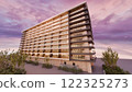 在夕陽下染色的公寓 122325273