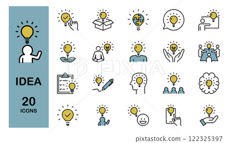 Icon set related to inspiration and ideas - color Icon set related to inspiration and ideas - color 122325397