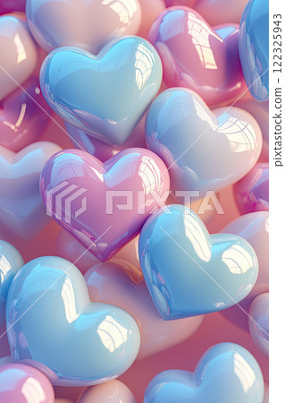three-dimensional background of hearts in pastel colors 122325943
