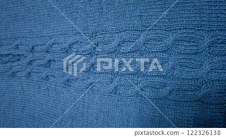 Knitted product from blue threads. Ready-made handmade women's sweater. 122326138