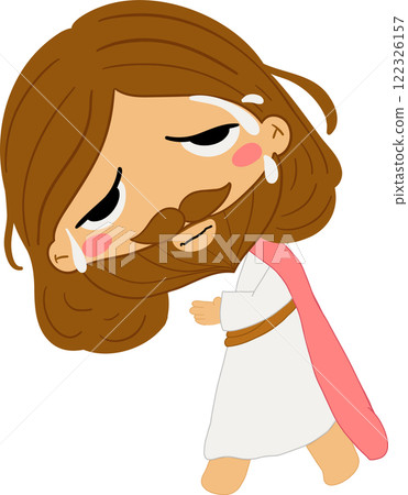 Jesus on Easter Day story clipart illustrating the resurrection of Christ and the passion narrative as a symbol of Christian faith and salvation on Easter Sunday for religious and spiritual art. 122326157