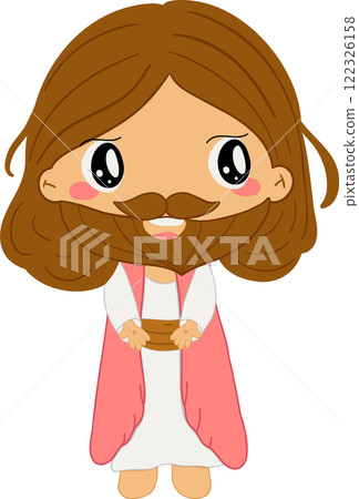 Jesus on Easter Day story clipart illustrating the resurrection of Christ and the passion narrative as a symbol of Christian faith and salvation on Easter Sunday for religious and spiritual art. 122326158