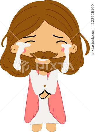 Jesus on Easter Day story clipart illustrating the resurrection of Christ and the passion narrative as a symbol of Christian faith and salvation on Easter Sunday for religious and spiritual art. 122326160