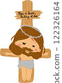 Jesus is die on the cross.Jesus on Easter Day story clipart illustrating the resurrection of Christ and the passion narrative as a symbol of Christian faith and salvation on Easter Sunday for religiou 122326164