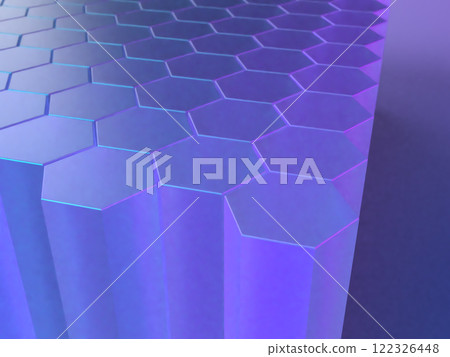 規則排列的六角柱地板的 3D 插圖 122326448
