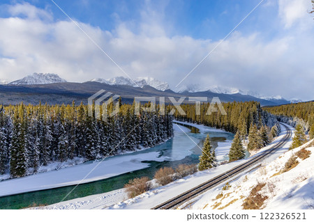 Railroad tracks running along the Bow River (Canada) Railroad tracks running along the Bow River (Canada) 122326521