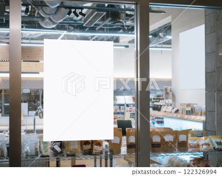 Blank Poster template Supermarket interior Advertising banner  122326994