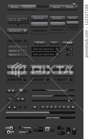 User interface button tool kit set geometric design grey tone technology control vector User interface button tool kit set geometric design grey tone technology control vector 122327188