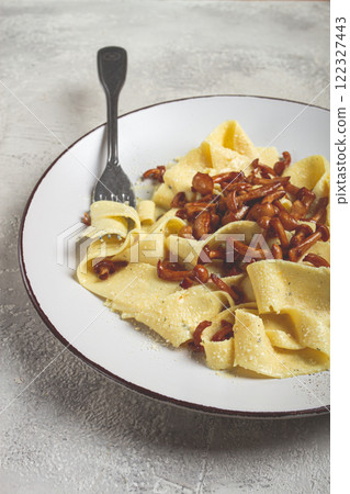 pasta papardelle, in creamy garlic sauce, with mushrooms, traditional Italian cuisine, pasta carbonara, homemade, no people, 122327443