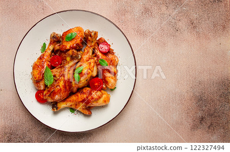 fried chicken legs, in soy sauce, spices, herbs, top view, homemade, fried chicken legs, in soy sauce, spices, herbs, top view, homemade, 122327494