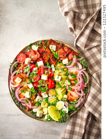 Cobb salad, keto food, top view, no people, close-up, 122327495