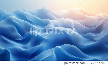 Flowing fabric waves, abstract sound visualization, blue background banner with copy space 122327782