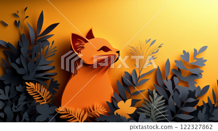 Banner with copy space, paper cut design, cat, kitten Banner with copy space, paper cut design, cat, kitten 122327862
