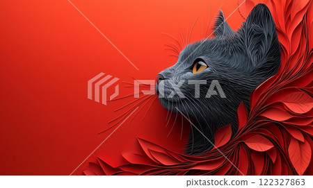 Banner with copy space, paper cut design, cat, kitten 122327863