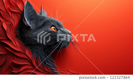 Banner with copy space, paper cut design, cat, kitten 122327864