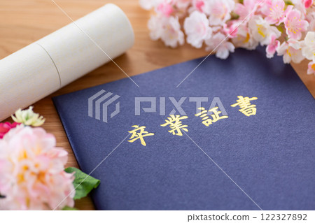 Diploma and cherry blossoms 122327892