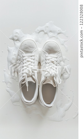 Washing sneakers and canvas shoes, banner with copy space 122328008