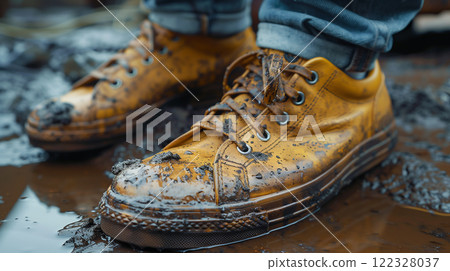 Dirty sneakers and canvas shoes, banner with copy space Dirty sneakers and canvas shoes, banner with copy space 122328037